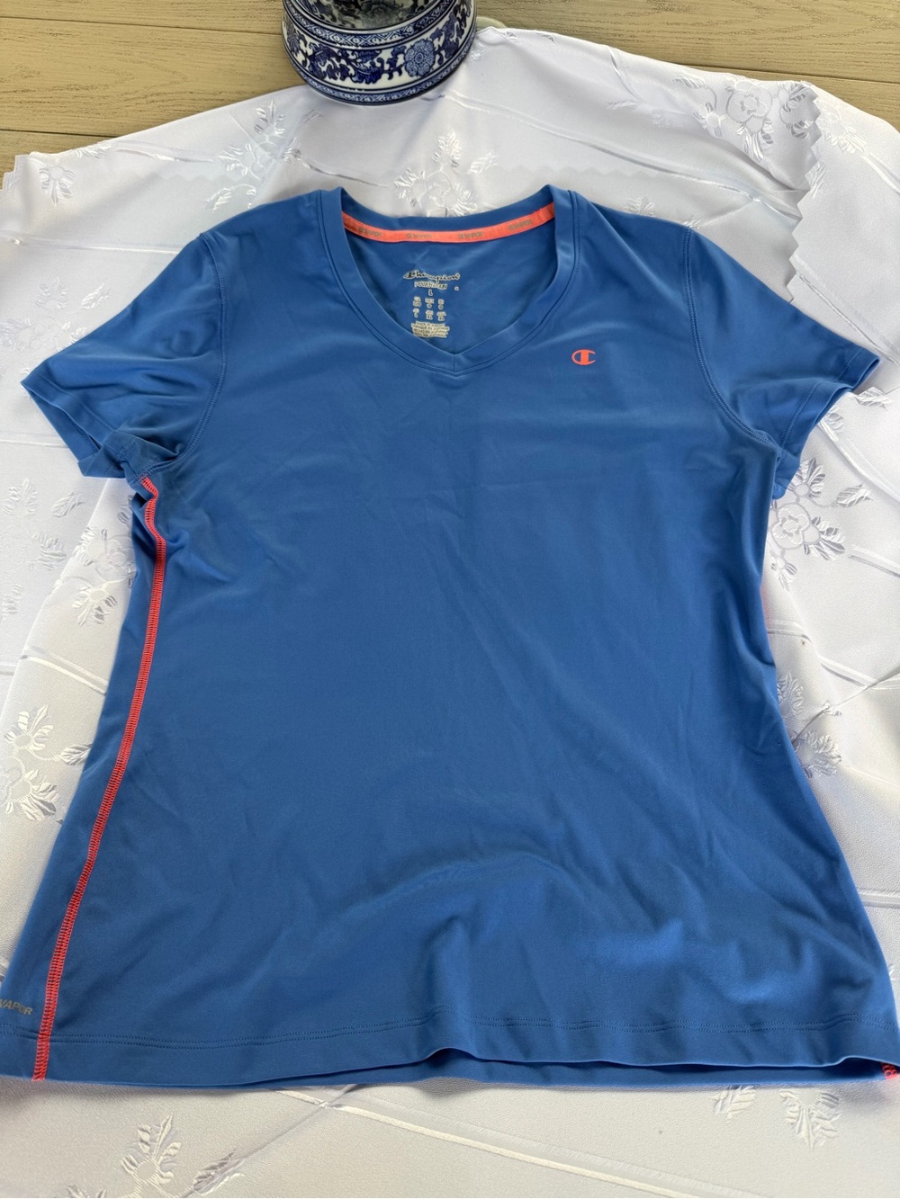 Champion PowerTrain Vapor Blue Athletic V-Neck Shirt Size Large